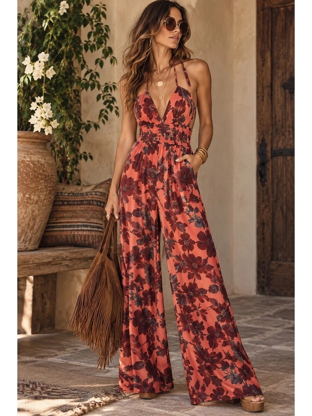 Rachel Zoe Rust Floral Jumpsuit
